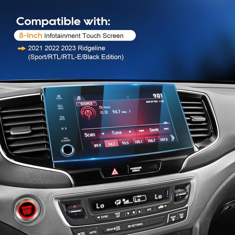 LFOTPP For 2023 Ridgeline Screen Protector - 2021~2023 Ridgeline (Sport/RTL/TrailSport/Black Edition) 8 inch Touchscreen [ClarityHD+] Ridgeline Accessories Anti Fingerprint 9H Hardness Tempered Glass* - Image 3